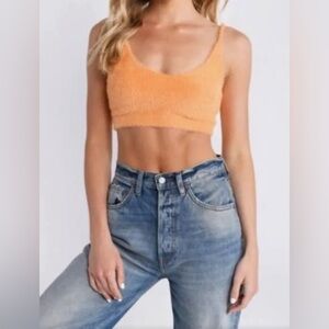 NWT For Love and Lemons Knitwear Gwen Fuzzy Crop Tank - Light Orange